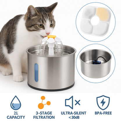 Fontaine Intelligente pour Chats et Chiens – Distributeur Automatique d’Eau en Acier Inoxydable